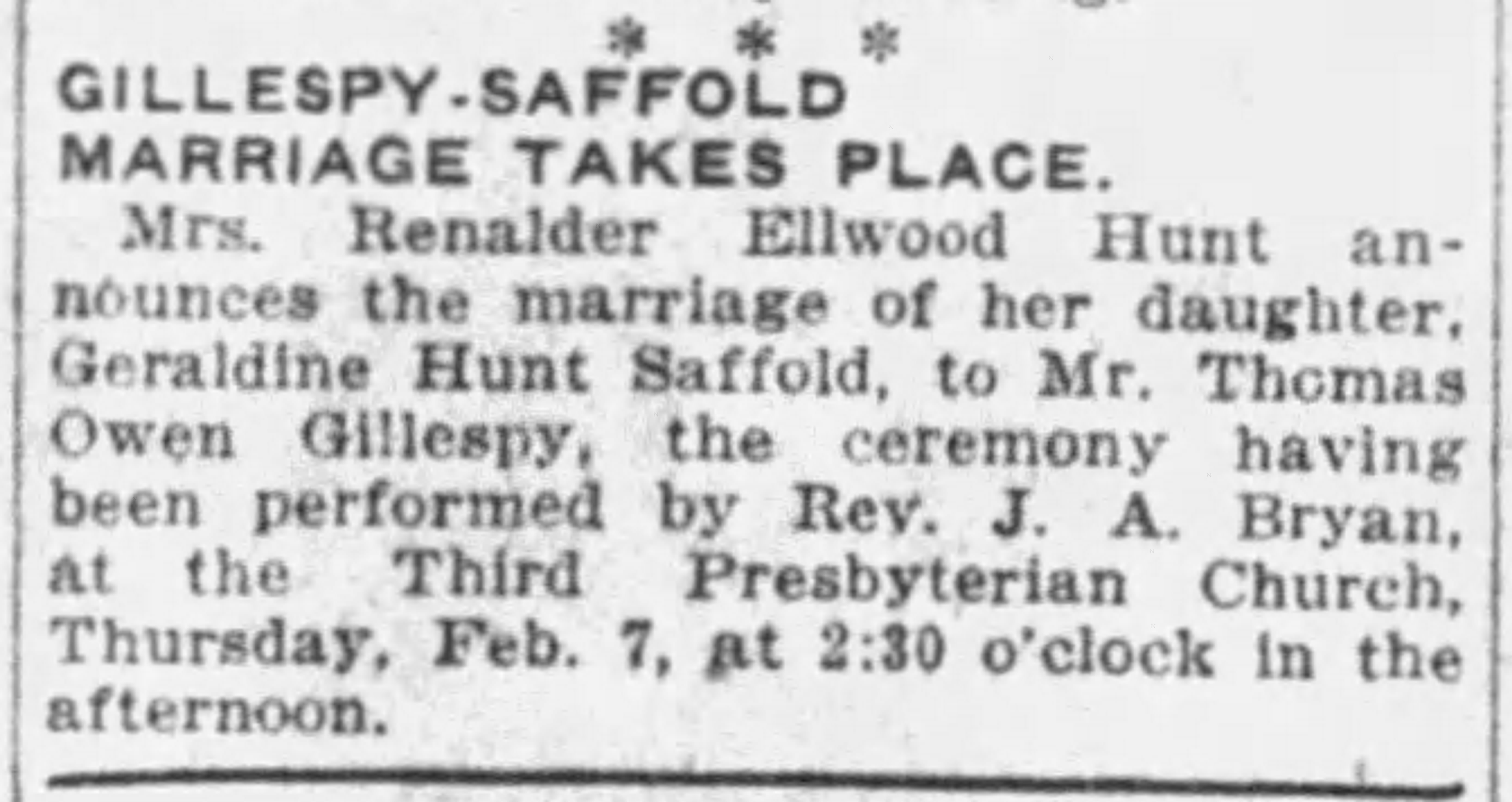 Gillespy-Saffold Marriage Takes Place